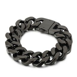 Stainless steel Bangle jewelry black Large Cuban Curb Link Chian bracelet Fashion trendy 20mm 8 66 inch 146g weight European and A2486