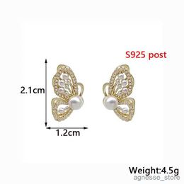 Stud Charming Pearl Butterfly Stud Earrings Fairy Crystal Temperamental Women's Unusual Earrings Double-layers Animal Ear Accesories R231204