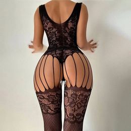 Sexy Set clothing womens mesh hollow tight fitting sex without crotch underwear roleplaying Lolita Teddy doll dress 231204