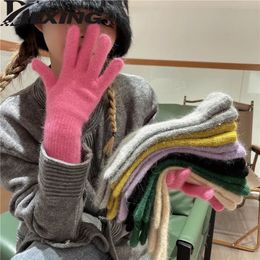 Five Fingers Gloves Korean Longer Women Winter Rabbit Knitted Finger Christmas Thick Warm 231204