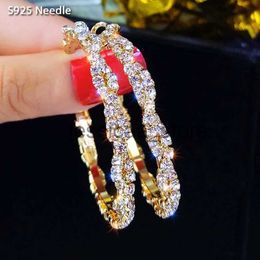 Stud Real 925 SterlSilver Needle Hoop Earrings for Women Jewellery Gold Statement Rhinestone Rhombus Punk Rock Large Round Earrings J231204