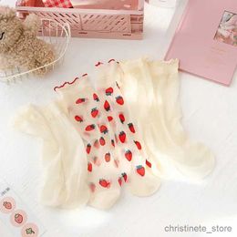 Kids Socks Summer Children Girl's Cute Transparent Strberry Socks Kid's Toddler Princess Knee High Socks Japanese Style JK Women Sock R231204