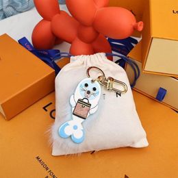 Designer Coulples Sunflower Key Wallet Luxury Brand Fawn Sea Lion Hairball Shoulder Bag Totes Luggage Pendant Brand Keychain Women243h