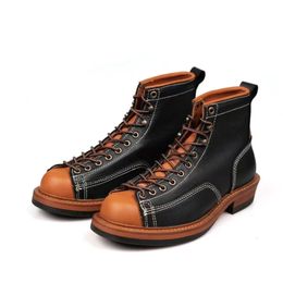 Boots Men Luxury Cow Leather Shoes Handmade Vintage British Autumn Winter Top Quality Ankle Tooling Round Toe Motorcycle 231204