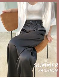 Women's Pants MODX Ice Silk Wide Leg Summer Thin High Waist Draping Suit Straight Tube Imitation Acetic Acid Satin