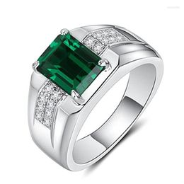Wedding Rings USA Size 7 8 9 10 11 12 Copper Plated Silver Emerald Men Ring Fashion Square Blue Crystal Finger Jewelry Whole W245p