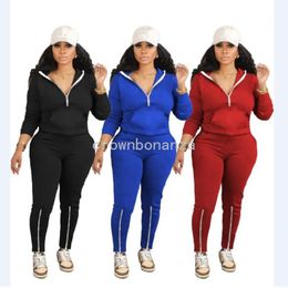 Designer Fleece Tracksuits Women Fall Winter Sweatsuits Long Sleeve Pullover Hoodie and Pants Two Piece Set Solid Outftis Sportswear Bulk Wholesale Clothes