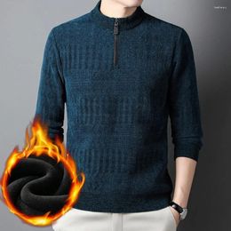 Men's Sweaters Winter Men Sweater Half High Collar Zipper Neckline Knitting Pullover Jumper Long Sleeve Fleece Lining Thick Warm Knitwear