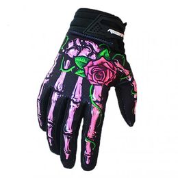 Cycling Gloves Skull Rose Motocross Bicycle Gloves Off-Road Mountain Bike Guantes Motorcycle Hard Shell Gloves Outdoor Sport Cycling Glove 231204