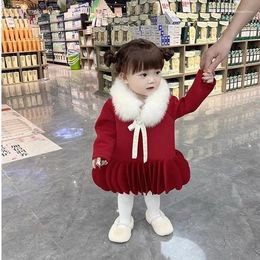 Girl Dresses Eid Children Clothing Girls Red Dress Christmas Party Flower Pearl Short Sleeve Kids Princess Gown Vestido Baby