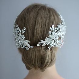 Headwear Hair Accessories SLBRIDAL Handmade Alloy Wired Rhinestone Crystal Flower Leaf Wedding Hair Clip Barrettes Bridal Hair Accessories Women Jewellery 231204