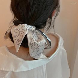 Scarves &Dolphin Women Skinny Long Scarf 90x5cm Camellia French Style Sweet White Chiffon Silky Tie Bag Ribbon Headband Choker