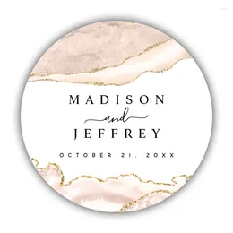 Party Decoration Personalised 1.5-3" Label Stickers Agate Blush & Gold Glitter Wedding Classic Round Sticker