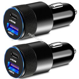 Fast Quick Charging Alloy 38W 15W Dual Ports PD USB C Car Charger Auto Power Adapters For Iphone 11 12 13 14 15 Samsung S23 S24 Huawei LG Xiaomi Android phone GPS PC