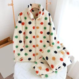 Men's Sleepwear Women'S Wool Plush Zippered Casual Wear Set Autumn And Winter Pyjamas With Dot Candy Colour Design Female Underwear Lenceria