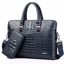 Briefcases Blue Crocodile Genuine Leather Laptop Male Top-handle Men Messenger Bags Alligator Shoulder Tote Masculina Vintage Brie227O