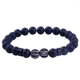 Link Bracelets Men Accessories Matte Onyx Stone Bead With White Cz Ball Charm Spacer Bracelet High Quality Jewelry Gift