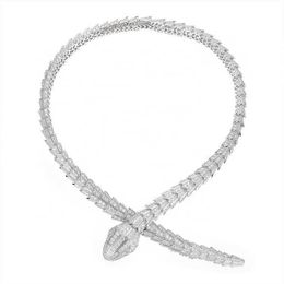 Fashion Brand Queen's Full Diamond Cz Zircon Snake Necklace Gift Party Jewellery Necklaces Animal Snakes Designed Luxury Chocke254n
