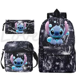 Backpack 3 Pcs Set Stitch Prints Knapsack For Teenagers Girls Boy School Bags Travel Rucksack Laptop Backpacks Bookbags Mochila2809