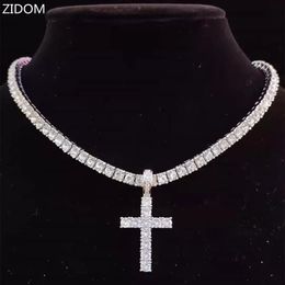 Designers necklaces cuban link gold chain chains Cross Necklace With 4mm Zircon Tennis Chain Iced Out Bling249d