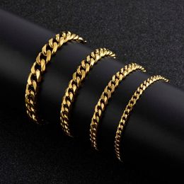 Stainless Steel Gold Bracelet Mens Cuban Link Chain on Hand Steel Chains Bracelets Charm Whole Gifts for Male Accessories Q060257a