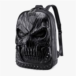 new 3D Embossed Skull Backpack bags for Men unique Originality man Bag rivet personality Cool Rock Laptop Schoolbag For Teenagers 272s