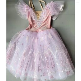 Stage Wear Pink Long Romantic Tutus Ballet Dress For Kids Girls Competition Princess Professional Skirts Performance Clothing