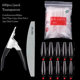 False Nails 600pcs coffin full cover nail tips Kit christmas nail tip cutter Nail file gelly tips kits pour les ongles capsule ongle 231204