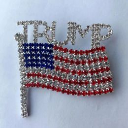 Trump Brooch Pin Diamond Flag Brooch Rhinestone Letter Trump Brooches Crystal Badge Coat Dress Pins Clothes Jewellery ZZ