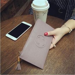 Genuine cow leather zipper tassel women wallets super thin lady fashion casual zero purses female popular phone clutchs2674