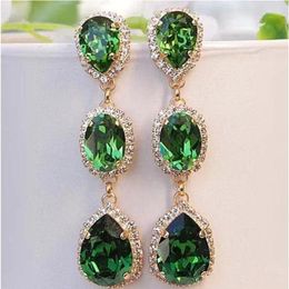 Dangle Earrings Female Crystal Water Drop Stone Gold Plated Wedding Royal Blue Green Pink Zircon Long For Women236y