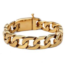 18K Gold 316L Stainess Steel Bracelet 15mm Cuban Link Bracelets For Men Women 22CM Length Fitness Movement Bracelet214N
