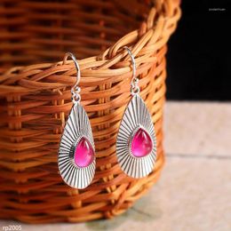 Stud Earrings KJJEAXCMY Boutique Jewelry S925 Sterling Silver Handmade Women's Water Drop Red Corundum Green Chalcedony