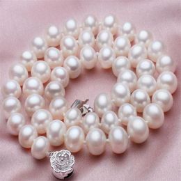 Charming 8-9mm genuine white AKoya pearl necklace 18inch 925 silver clasp265i