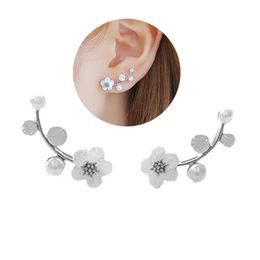 Stud 1Pair Korean Women Earrings Trendy Faux Pearl Twig Ear Studs Golden Color Silver For Girls Fashion Jewelry343U