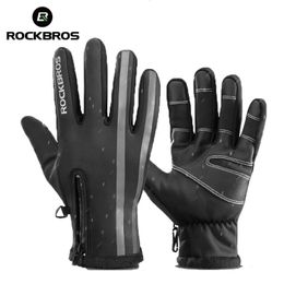 Cycling Gloves ROCKBROS Cycling Winter Touch Screen Bicycle Gloves Warm Rainproof Full Finger Bike Gloves Windproof Thermal Mitten Equipment 231204