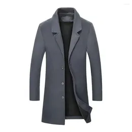 Men's Trench Coats Men Fall Winter Jacket Mid-length Coat Slim Fit Windproof With Turn-down Collar Single-breasted For Mid