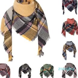 Scarves Plaid Blanket Thick Winter Scarf Tartan Chunky Wrap Oversized Shawl Vintage Thicken Fringe Korean Autumn Outdoor