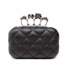 Skull ring woman evening bag vintage plaid woman clutch bag Ladies messenger bags Mini black Luxury party Clutches purse black 2113016