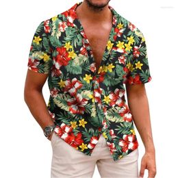 Men's Casual Shirts Summer Short Sleeve Lapel Comfortable Top Plant Flower Printed Button Up Cardigan Shirt Loose 5XL Plus Size Hawaiian