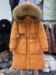 Women's Down Parkas Large Natural Raccoon Fur Hooded Long Down Coat Women Winter 90% Duck Down Parkas Female Thickness Sash Tie Up Jackets J231204
