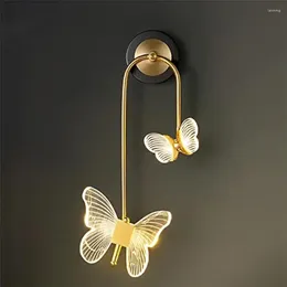 Wall Lamp 2-Lights Butterfly Bedside Light Creative Mounted Modern For Bedroom - Gold