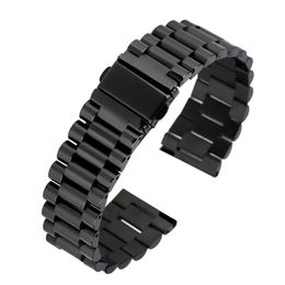 Watch Bands Superior Black Stainless Steel Band Circle Strap Firm Folding Clasp With Safety Unisex Wristwatch Bracelet 20MM 22 MM239W