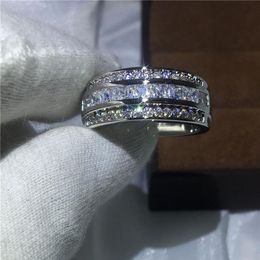 Classic Male Ring 3mm 5A Zircon stone 5A Cz Party Engagement wedding band ring for Men White gold filled Jewelry293P