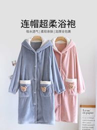 Bathrobe for adult women in autumn and winter absorbent and quick drying non pure cotton all season universal plush and thickened pajama bathrobe new model
