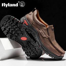 Dress Shoes FLYLAND Men's Fashion Vintage Hand Stitching Soft Business Casual Leather Ankle Boots Handmade Flats Oxfords Plus Size 231204