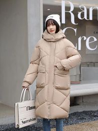 Women's Trench Coats 2023 Winter Snow Wear Long Coat Women Down Jacket Warm Casual Loose Solid Hooded Female White Black Thicken Parka