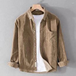 Men's Casual Shirts Spring Autumn Long Sleeve Shirt Men Clothes Corduroy Fashion Distressed Wear Tops Retro Cargo Shirtcoat Loose Oversized