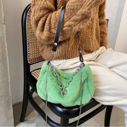 Evening Bags 2023 Elegant Women Candy Color Shoulder Bag Winter Soft Plush Bucket Ladies Faux Fur Shopping Travel Fluffy Chain