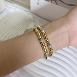 Link Bracelets Latest Design Sparkly Zircon Bead Bracelet 18K Gold Plated Brass Beads Adjustable Elastic Cord For Women